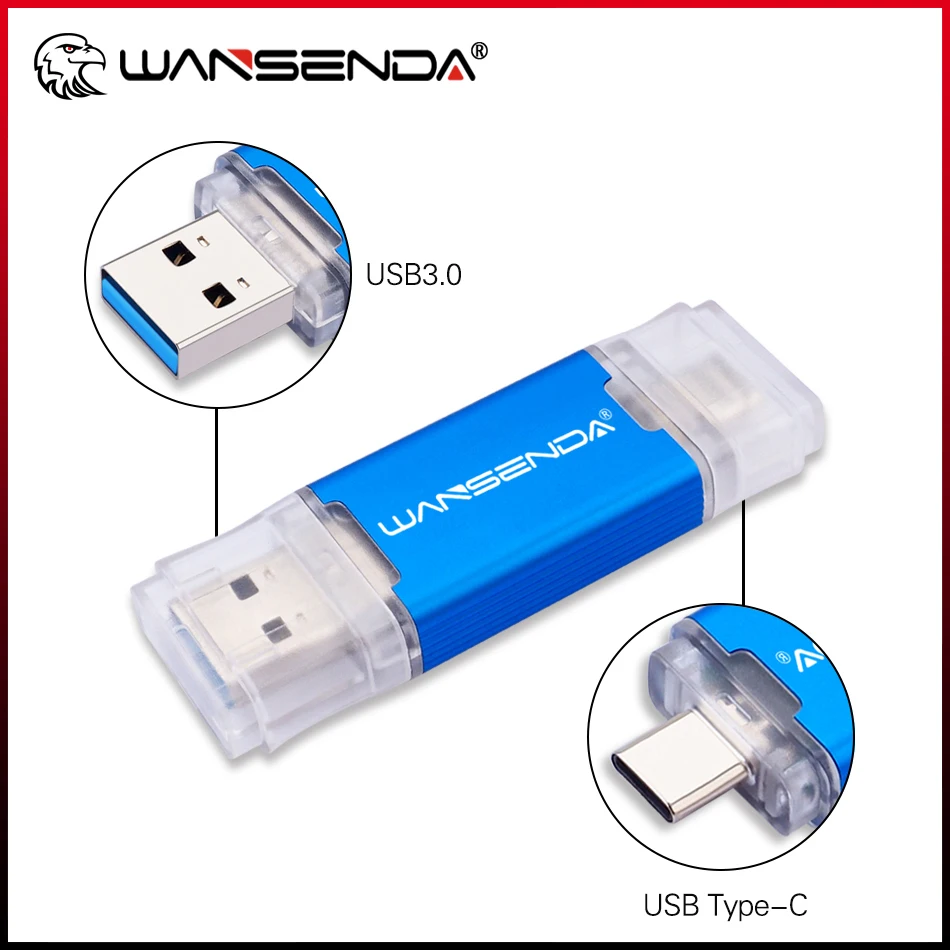 WANSENDA כונן הבזק מסוג USB 2 IN 1 USB 3.0 & Type C כונן עט 512GB 256GB 128GB 64GB 32GB Pendrive USB מקל זיכרון פלאש בדיסק . ' - ' . 0