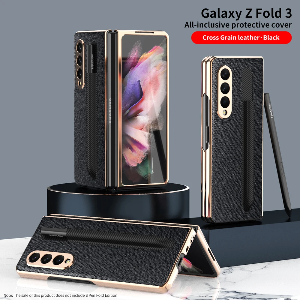 יוקרה טלפון Case for Samsung Galaxy Z קיפול 3 מוביילים עם זכוכית הסרט Galaxy Z Fold3 מסך מתקפל עט חריץ כיסוי מלא כיסוי . ' - ' . 0