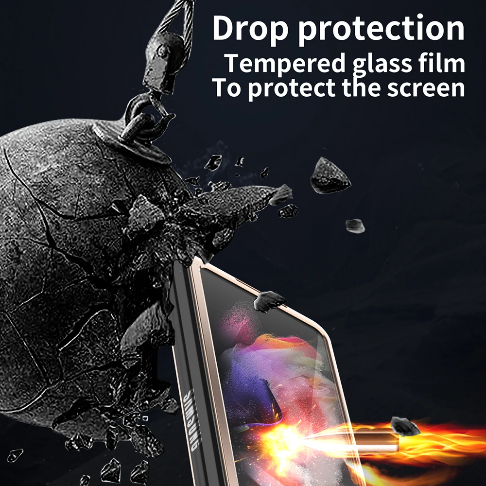יוקרה טלפון Case for Samsung Galaxy Z קיפול 3 מוביילים עם זכוכית הסרט Galaxy Z Fold3 מסך מתקפל עט חריץ כיסוי מלא כיסוי . ' - ' . 4