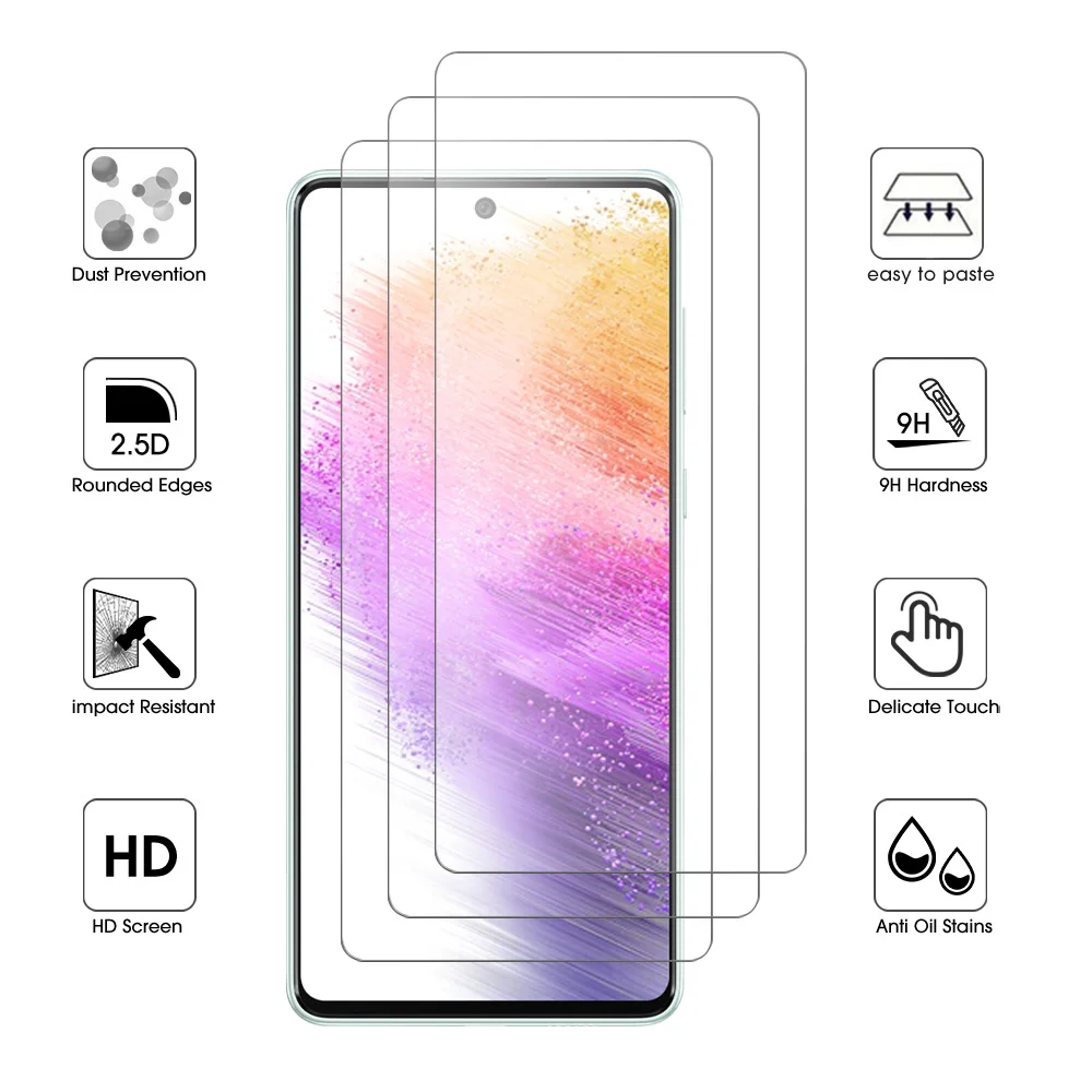 3PCS עבור Samsung Galaxy A73 5G ברור מגיני מסך עמיד בפני השריטות מזג זכוכית סרט Galaxy A73 אביזרים לטלפון . ' - ' . 1