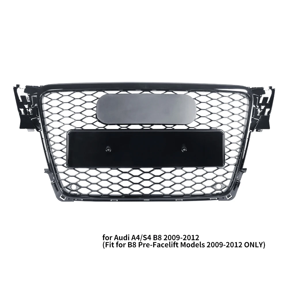 על RS4 סגנון חזית ספורט הקס רשת חלת דבש הוד גריל שחור מבריק עבור אאודי A4/S4 B8 2009 2010 2011 2012 . ' - ' . 4