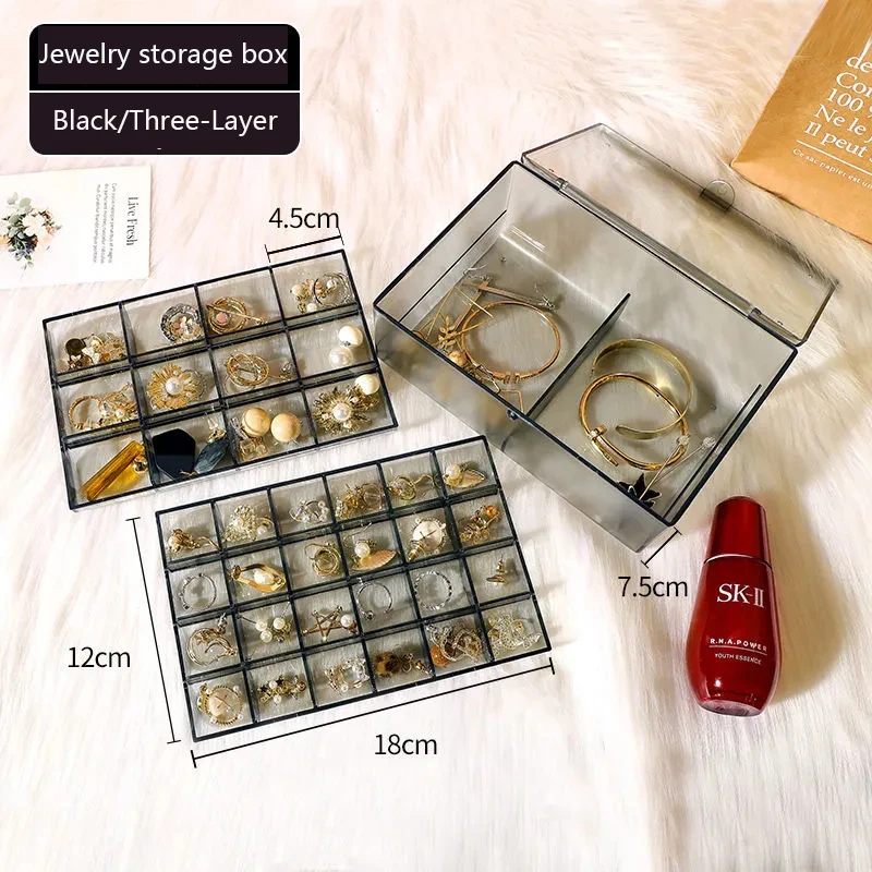 אקריליק תכשיטים המארגנים שלוש שכבות קופסא לאחסון תכשיטים עגילים טבעות שרשרת חלל גדול תכשיטים מקרה מחזיק נשים . ' - ' . 2