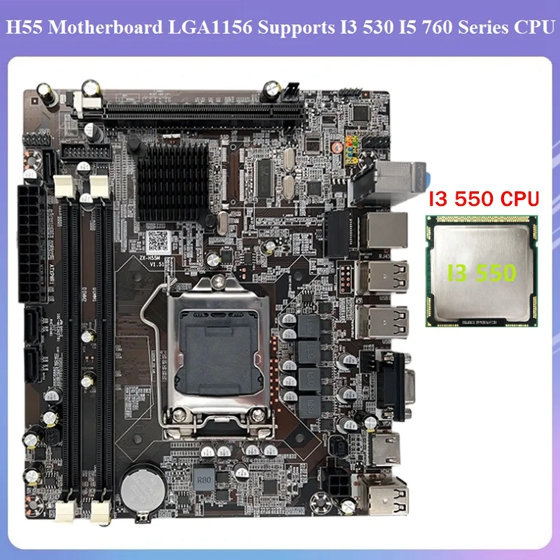 1 סט H55 לוח האם LGA1156 תומך I3 530 I5 760 סדרת מעבד זיכרון DDR3 עם I3 550 CPU . ' - ' . 0