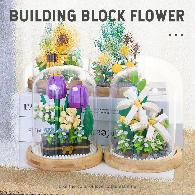אבני הבניין DIY פרח ורד, חרצית בעציץ זר קישוט הבית 3D דגם פרח בלוק ילדה מתנה צעצועי ילדים. . ' - ' . 1