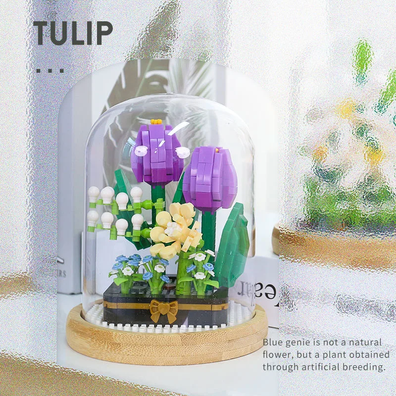 אבני הבניין DIY פרח ורד, חרצית בעציץ זר קישוט הבית 3D דגם פרח בלוק ילדה מתנה צעצועי ילדים. . ' - ' . 4