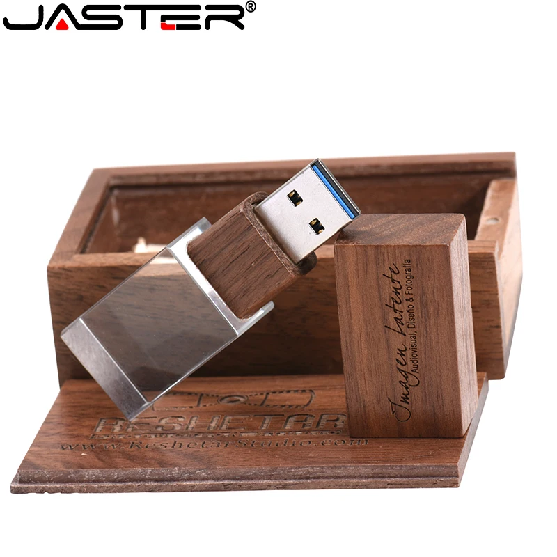 ג ' סטר עץ מסוגנן קריסטל יצירתי USB 2.0 כונן פלאש 4GB 8GB 16GB 32GB 64GB, צילום זיכרון אחסון U דיסק חינם לוגו . ' - ' . 1