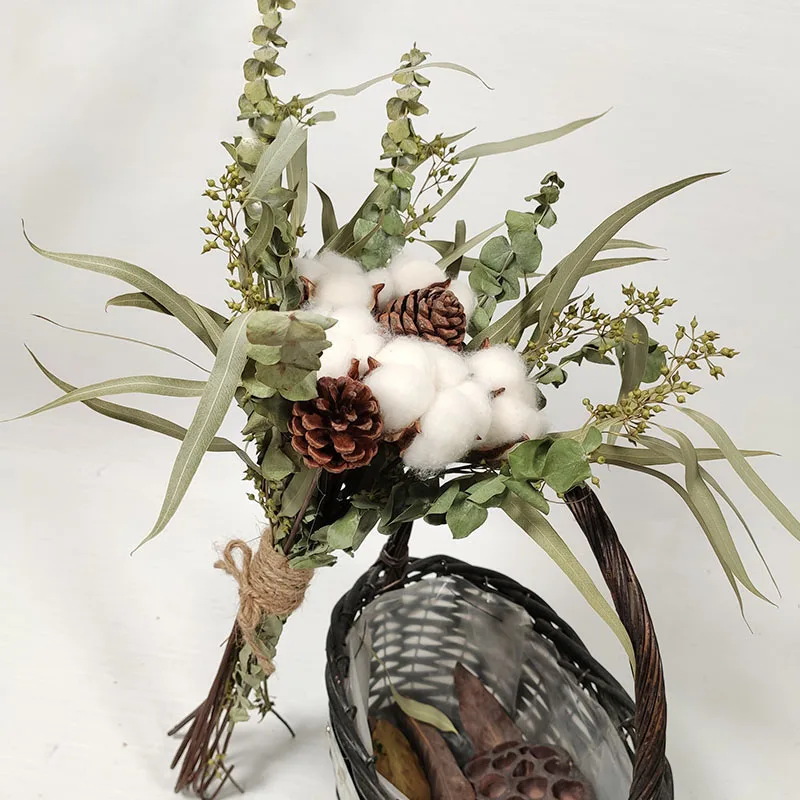1Bunch טבעי רוז Eternelle פרחים מיובשים אקליפטוס זרי DIY הביתה מסיבת חתונה עיצוב הפסטיבל טקס מתנות קישוטים . ' - ' . 1