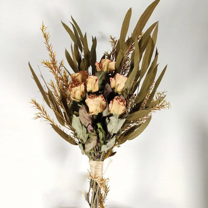 1Bunch טבעי רוז Eternelle פרחים מיובשים אקליפטוס זרי DIY הביתה מסיבת חתונה עיצוב הפסטיבל טקס מתנות קישוטים . ' - ' . 3