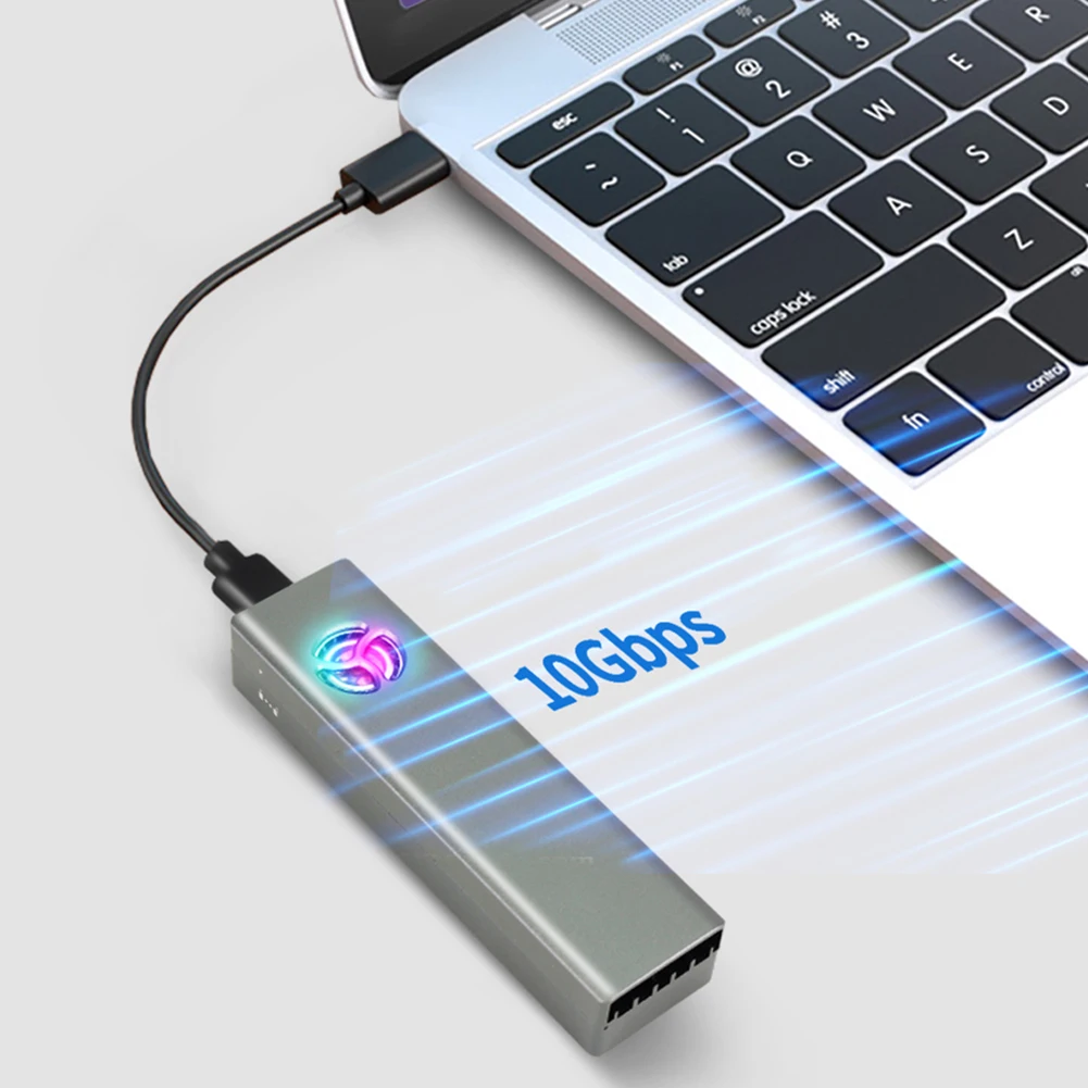 כפול פרוטוקול מ. 2 NVMe SSD מקרה 10Gbps USB3.1 NVMe מארז עם RGB מאוורר קירור מסגסוגת אלומיניום M2 SATA NGFF SSD במקרה 2280 . ' - ' . 3