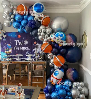 112pcs היקום, החלל החיצון מסיבת נושא כחול Slive לטקס בלונים אסטרונאוט טילים רדיד בלון יום הולדת קישוט מקלחת תינוק