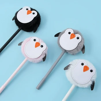 12Pcs קוריאני מפוארת פלאפי חמוד פינגווין עטים יוקרתיים פום Kawaii כדור פרווה 