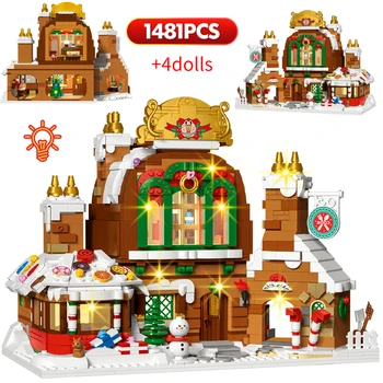 1481pcs מיני סיטי החורף הכפר תצוגת רחוב זנגביל שלג אבני בניין עץ חג המולד להבין לבנים צעצועים עבור הילד.