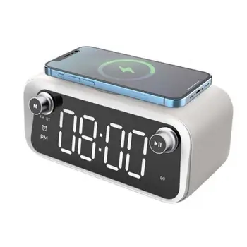 15W Led טעינה אלחוטית שעון מעורר רדיו Fm Bluetooth רמקול עם מיקרופון בטמפרטורה מחוון תצוגה דיגיטלית רמקולים