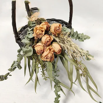 1Bunch טבעי רוז Eternelle פרחים מיובשים אקליפטוס זרי DIY הביתה מסיבת חתונה עיצוב הפסטיבל טקס מתנות קישוטים