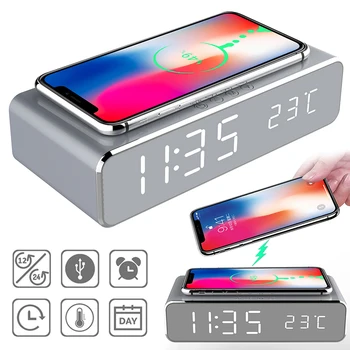 2022 אלחוטי מהיר מטען LED שעון מעורר טלפון מטען אלחוטי טעינה פד מד חום עבור Xiaomi IPhone 11 Pro XS מקס X