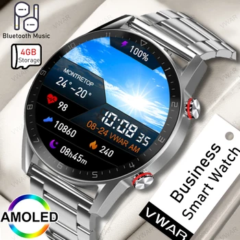 2022 חדש 454*454 מסך AMOLED שעון חכם גברים Bletooth קורא מוסיקה 4G זיכרון קצב לב צג לחץ דם גברים Smartwatch