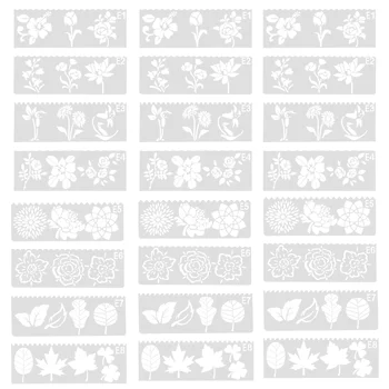 24 סדינים פרחוניים סטנסיל חלול ציור שליט תבניות שבלונות מקסים צמחים ציור גרפיטי לבן Pp ילדים אספקה תלמידים