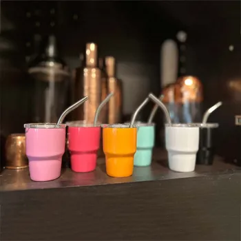 2OZ מיני טמבלר אופנה סרק נירוסטה כוסות עם מכסה קש כוס זכוכית חסר סובלימציה קטן Forwater ספל בירה כוס