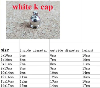 500pcs לבן k מצופה צורה עגולה כובעי קצה מחבר עבור עור כבל חרוז ... גודל האפשרות