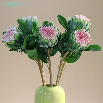 60PCS Protea Cynaroides המלכה 58CM באד הראש פרחים מלאכותיים מסיבת חתונה, אירוע במשרד Shopwindow קישוט הבית - אינדיגו