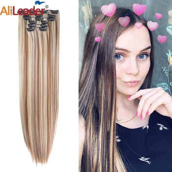 Alileader סינטטי חדש 16Clip תוך הארכת שיער Ombre סינטטי הארכת שיער קליפ אצל נשים שיער שיער ורוד סגול