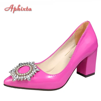 Aphixta 2023 מעור 7 סנטימטר מרובע העקבים משאבות נשים נעלי קריסטל חמניות אבזם במפלגה פנאי גדול Szie 31-50