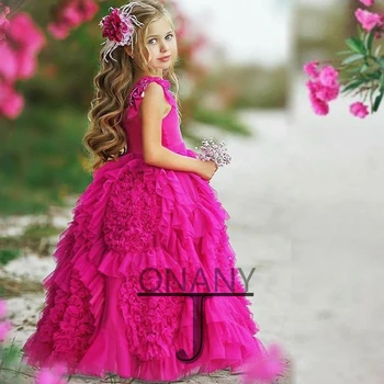 JONANY צבעוני פרח ילדה שמלת מלמלה 3D פריחת תוסס תחרות יפה אישי תינוק מסיבה הטקס הראשון יופי