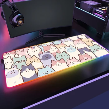 Kawaii חמוד חתול לעכבר גיימר RGB Mousepad גדול אמנות תאורת LED השולחן מחצלת אביזרי המשחקים פד העכבר גומי טבעי שטיחים