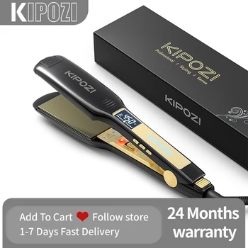 KIPOZI מחליק שיער 139 טיטניום ברזל שטוח 1.75 אינץ ' רחב, צלחת עם תצוגת LCD מתכוונן טמפרטורה, מתח כפול