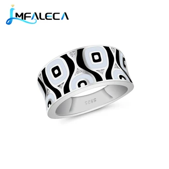 LMFALECA טהור 925 תכשיטי כסף טבעת לנשים לבן שחור אמייל טוטם קישוט בסדר יוקרה מסיבת קוקטייל טבעת מתנה תכשיטים