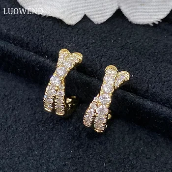 LUOWEND 18K זהב לבן או צהוב עגילים אלגנטיים לחצות צורה טבעי עגילי יהלומים לנשים אירוסין תכשיטים