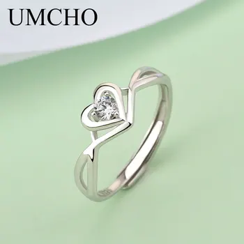 UMCHO לב רומנטי צורה S925 טבעות כסף סטרלינג 925 טבעת לנשים חתונת מתנת אירוסין תכשיטים יפים