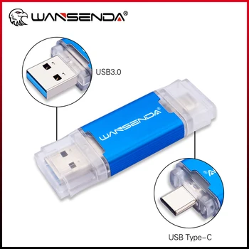 WANSENDA כונן הבזק מסוג USB 2 IN 1 USB 3.0 & Type C כונן עט 512GB 256GB 128GB 64GB 32GB Pendrive USB מקל זיכרון פלאש בדיסק