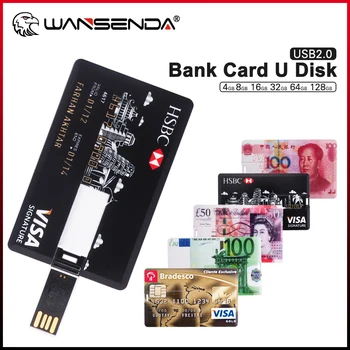 WANSENDA כונן הבזק מסוג USB הבנק כרטיס אשראי עט כונן 8GB 16GB Pendrive 32GB 64GB 128GB מקל USB 2.0 זיכרון דיסק