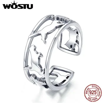 WOSTU 2019 הרכש החדש 925 כסף סטרלינג חתול שמח טבעות לנשים חתונה אלגנטית טבעת רומנטית פשוטה תכשיטים מתנה CQR473