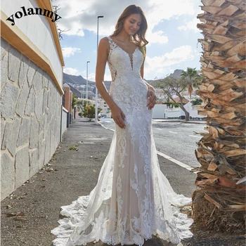 YOLANMY 5 Pastrol חצוצרת שמלות חתונה עבור הכלה נשים 2023 תחרה Vestido De Casamento פלוס