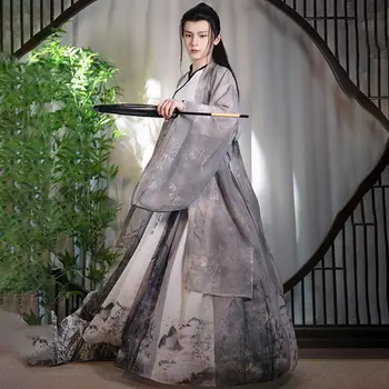 Yourqipao הקיץ Hanfu ג ' ין שושלת לחצות צווארון רחב שרוול הדפסת רטרו Cosplay סינית עתיקה בסגנון Hanfu שמלה עבור גברים