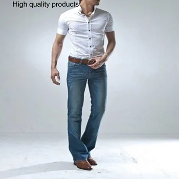 אופנה חדשה רזה מיקרו הזיקוק הרגל פתיחה ג 'ינס של גברים ג' ינס מקרית קוריאני אופנתיים אופנת רחוב מכנסיים בגדים