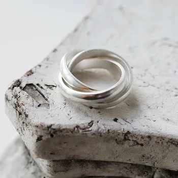 אירופאי ואמריקאי הסגנון מגניב שלושה טבעת טבעת טבעת של נשים 925 כסף סטרלינג חלק מזג טבעת תכשיטי נשים