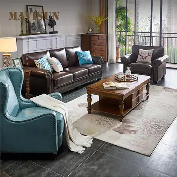 אמריקאי בסגנון כפרי קטן בדירה סלון ריהוט פשוט עור Cheslong ספה פנאי מודרני זמן מיטה כיסא