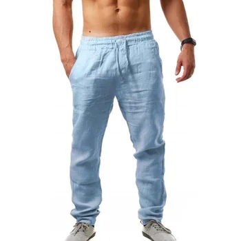 גברים הקיץ של היפ הופ לנשימה כותנה פשתן מכנסיים מגמת אופנה מוצק צבע פשוט דק פשתן מזדמנים מכנסיים גברים