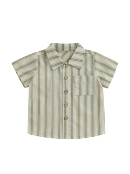 המערבי התינוק בגדים פרה הדפס שרוול קצר חולצה הכפתור למטה דש הצוואר חולצות קאובוי הקיץ מזדמנים צמרות (פסים