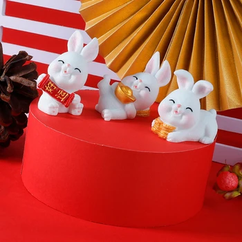 זעיר חמוד השנה הסינית החדשה של הארנב גלגל המזלות מיקרו נוף בית בובות קישוט הארנב