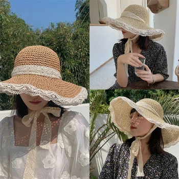 חדש לנשים הקיץ הקסדות כובע מתקפל שמש כובע רחב גדול ברים החוף כובעים אופנה כובע קש פאם ביץ הגנת UV קאפ