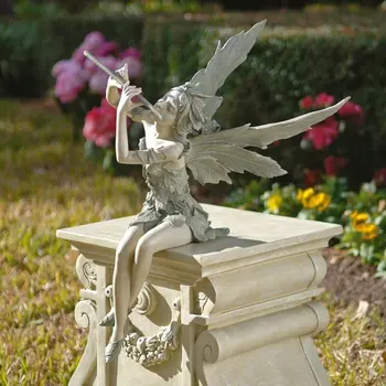 חליל פרח פיות פיות פסל שדון פסל כנפי מלאך גן פסלים של פיות להבין את גינת עציצים עיצוב אומנות קישוט