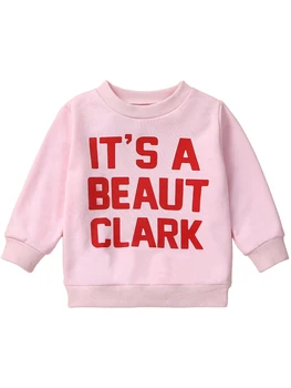 חמוד התינוק ליפול סוודרים עבור בנות מקסימות Crewneck Pullovers עם שרוולים ארוכים, מכתב טביעות אצבע.