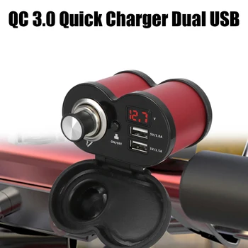 יציאת USB כפול לשקע המצית אופנוע הכידון מטען QC 3.0 עמיד למים, Dustproof דיגיטלי מודד מתאם