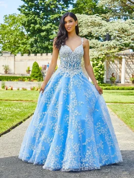 כחול שמלת ערב יוקרה 2023 קו רצועות ספגטי שמלת נשף טול אפליקציה vestidos פארא mujer de fiesta de noche לארגו