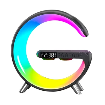 מטען אלחוטי Bluetooth רמקול הקרנה מנורה-RGB לילה אור דיגיטלי שעון מעורר לשינה השינה-תקע האיחוד האירופי