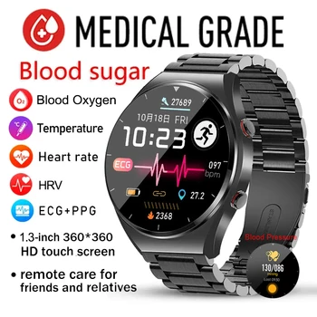 מקורי הסוכר בדם שעון חכם א+PPG HRV לפקח על לחץ הדם, טמפרטורת הגוף Smartwatch גברים עמיד במים כושר גשש